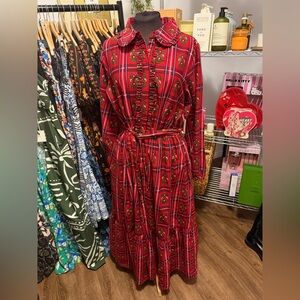 148$ NWOT Red Plaid Floral Maxi Dress